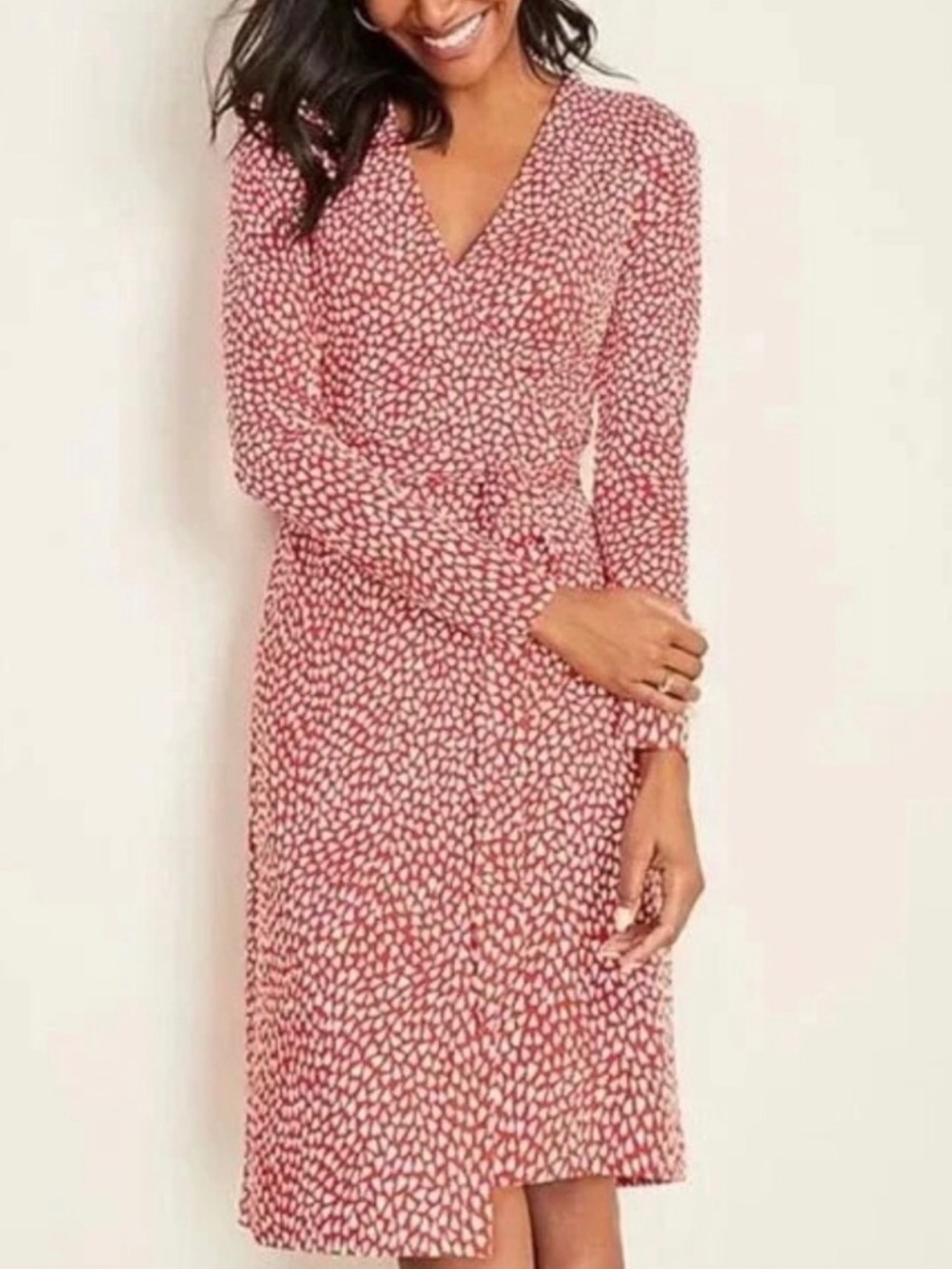 Ann Taylor Red Printed Wrap Dress with Tie Waist - Picture 2 of 7